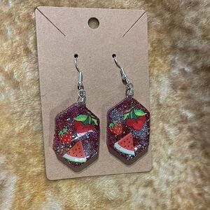 Red and Silver Fruit Dangle Earrings